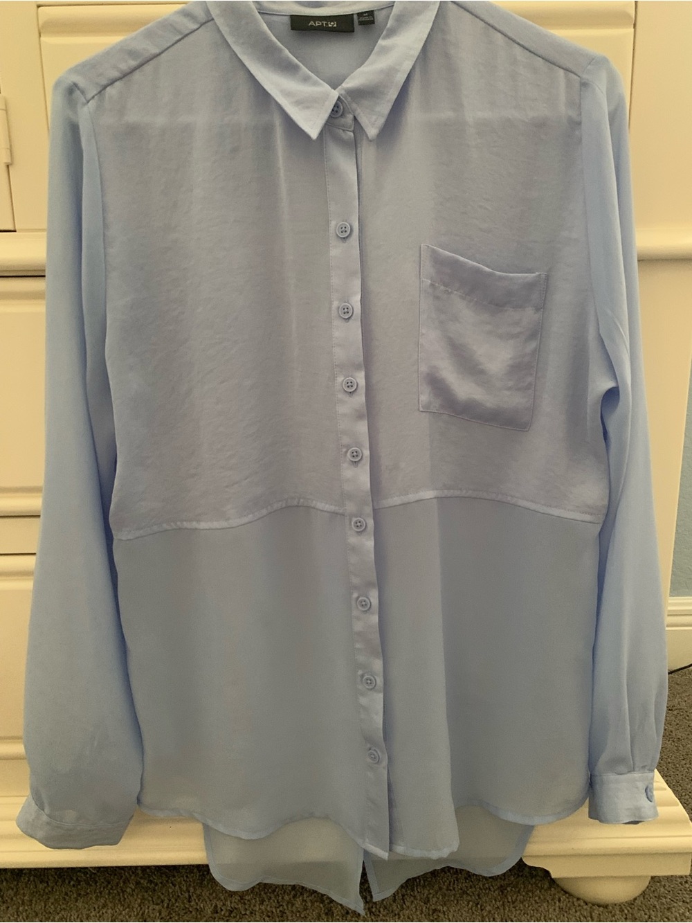 Pale blue semi sheer blouse. Size medium